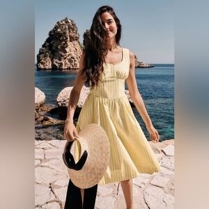 NWOT Anthropologie Maeve Sleeveless Cotton Square-Neck Romper Striped Yellow